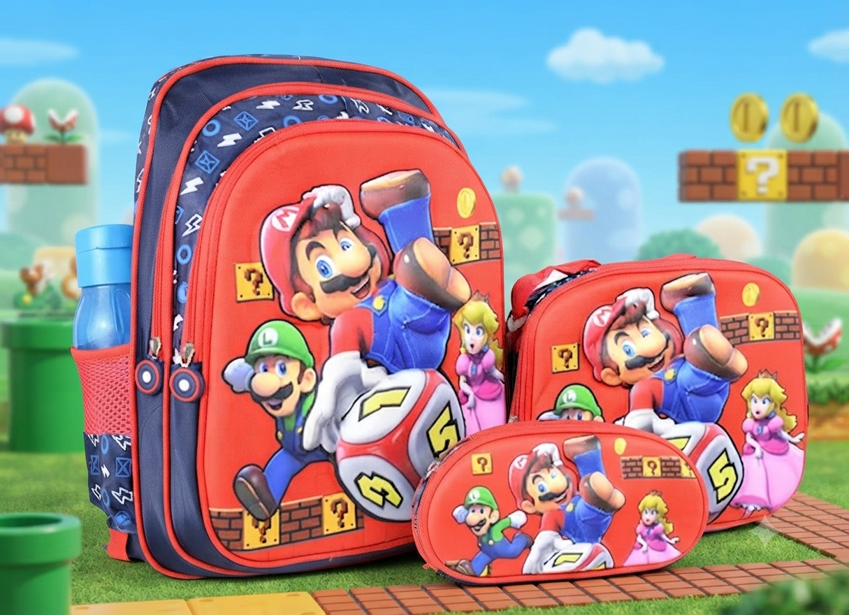 COMBO MOCHILA PRIMARIA MARIO BROSS MOD.3 #64-MIX