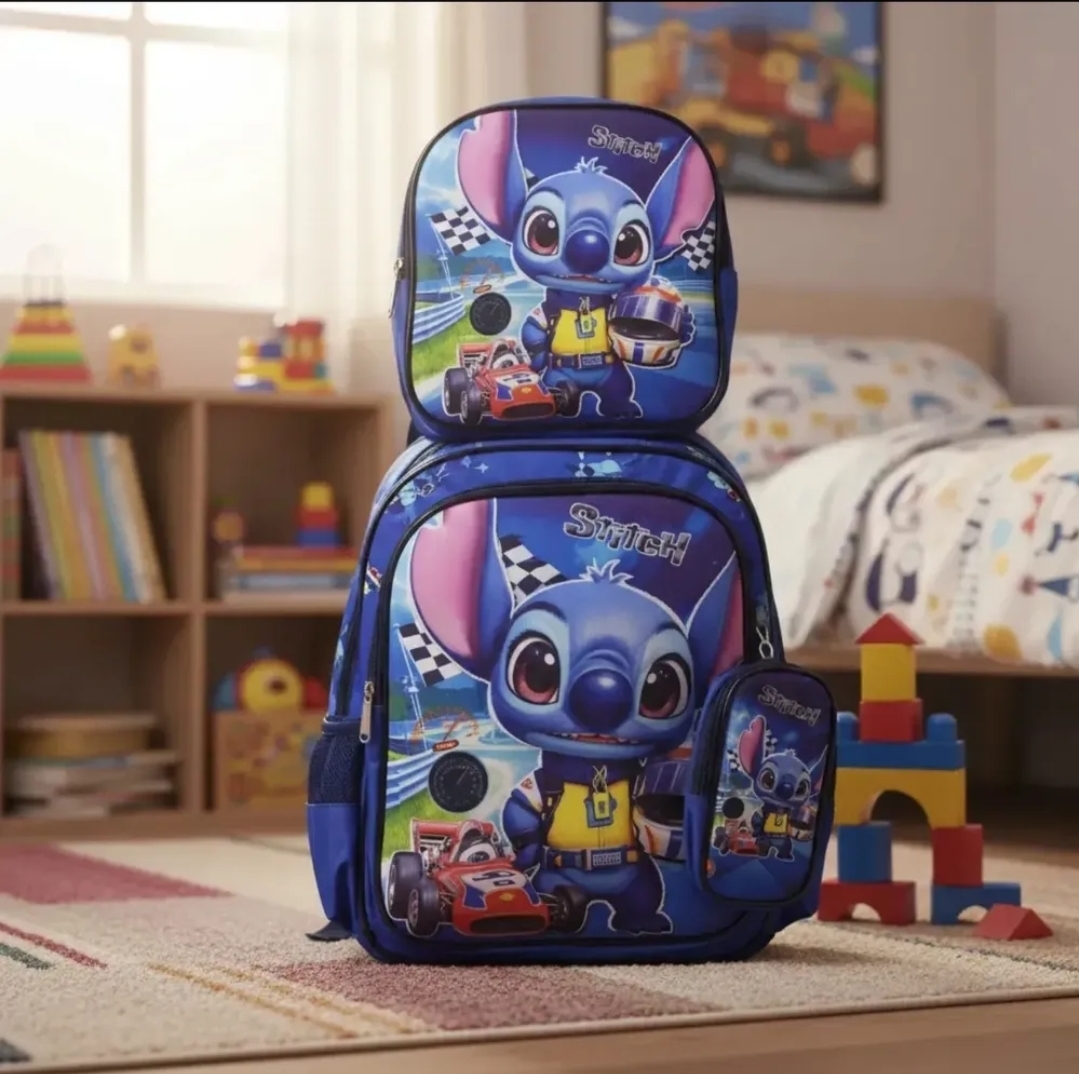 COMBO MOCHILA CON LUZ STITCH TROFEO #943