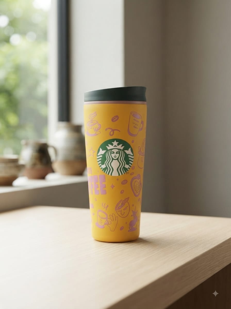 VASO CAFETERO STARBUCKS 20OZ DISEÑOS MOSTAZA