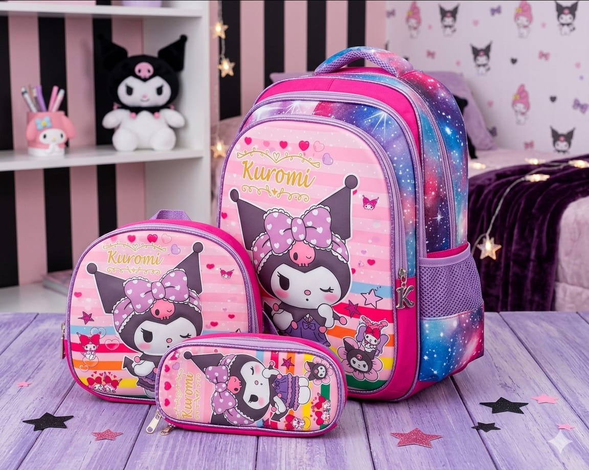 COMBO MOCHILA ESTAMPADO CON LUZ PERSONAJES KUROMI #2413