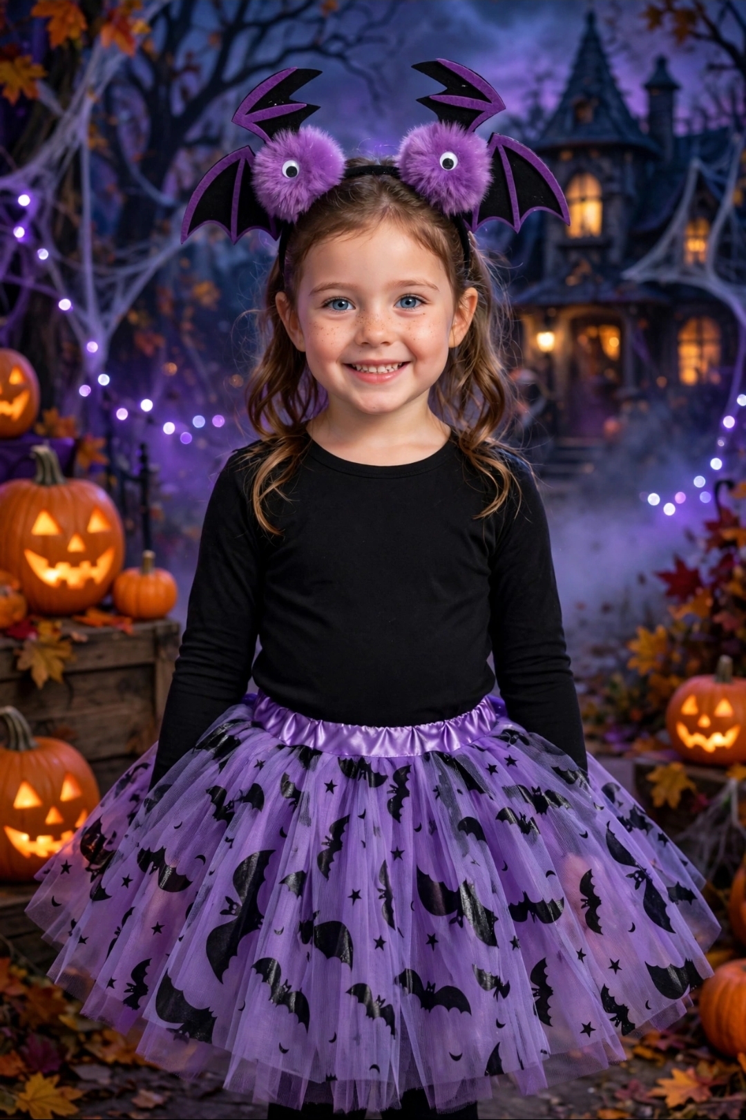 DISFRAZ HALLOWEEN TUTU Y DIADEMA MORADO MURCIELAGO