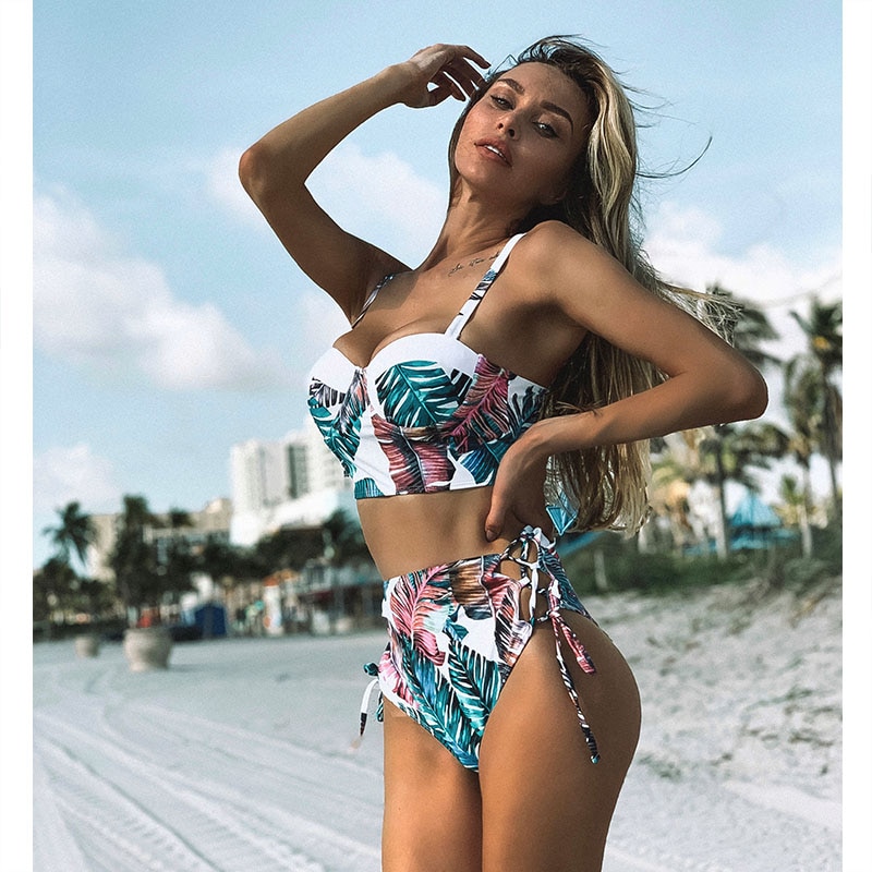 TRAJE DE BAÑO 2PZ HOJAS BLANCO S