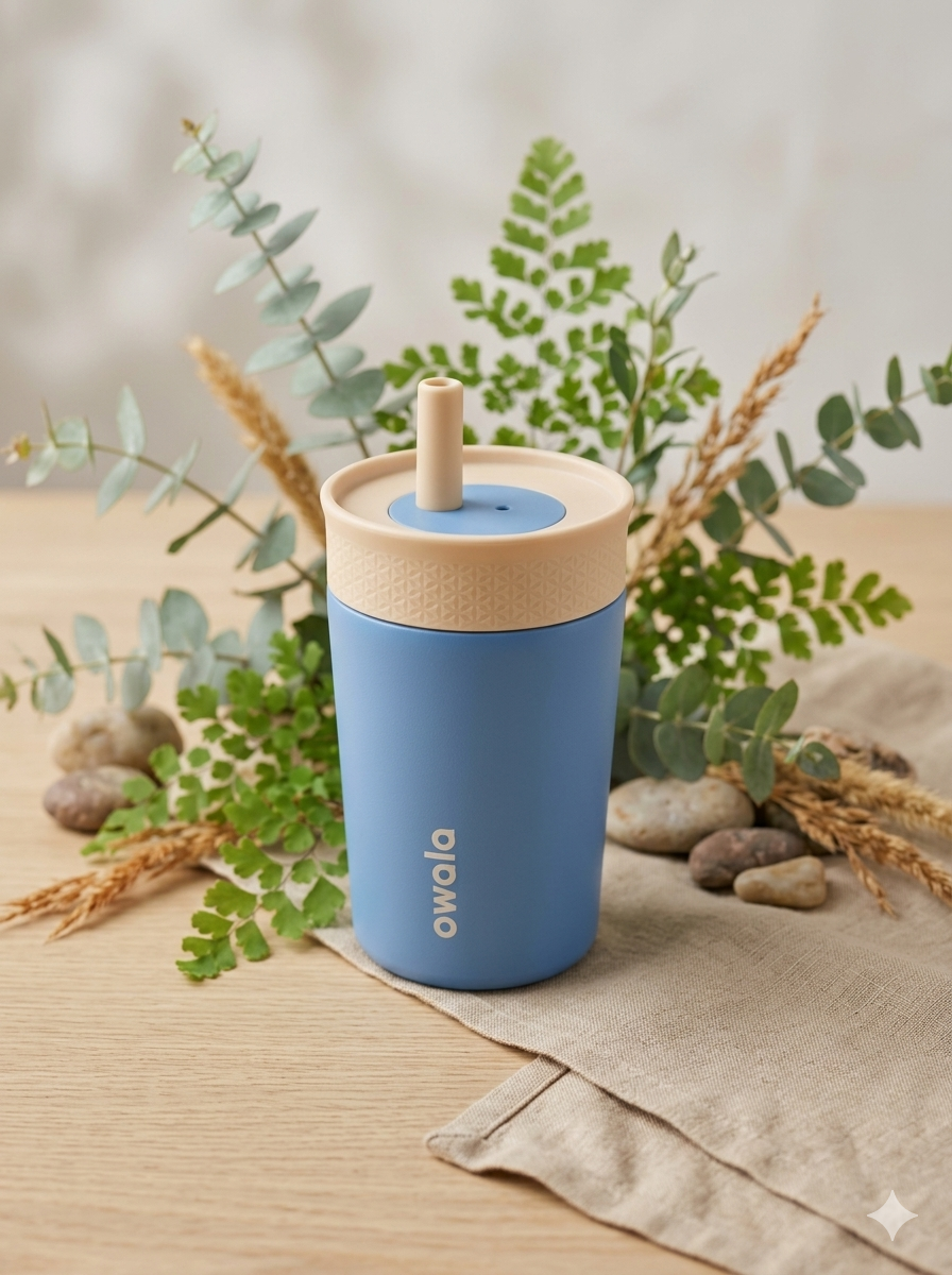 OWALA KIDS CON POPOTE 350ML CELESTE/BEIGE