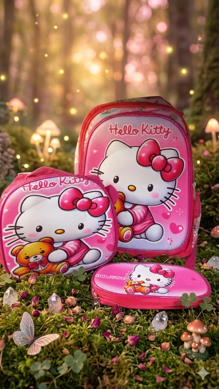 COMBO MOCHILA CON LUZ HELLO KITTY #943