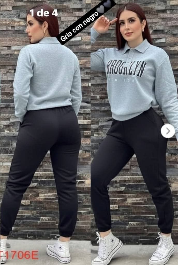 CONJUNTO NEW YORK PANTS DAMA GRIS/NEGRO XXL