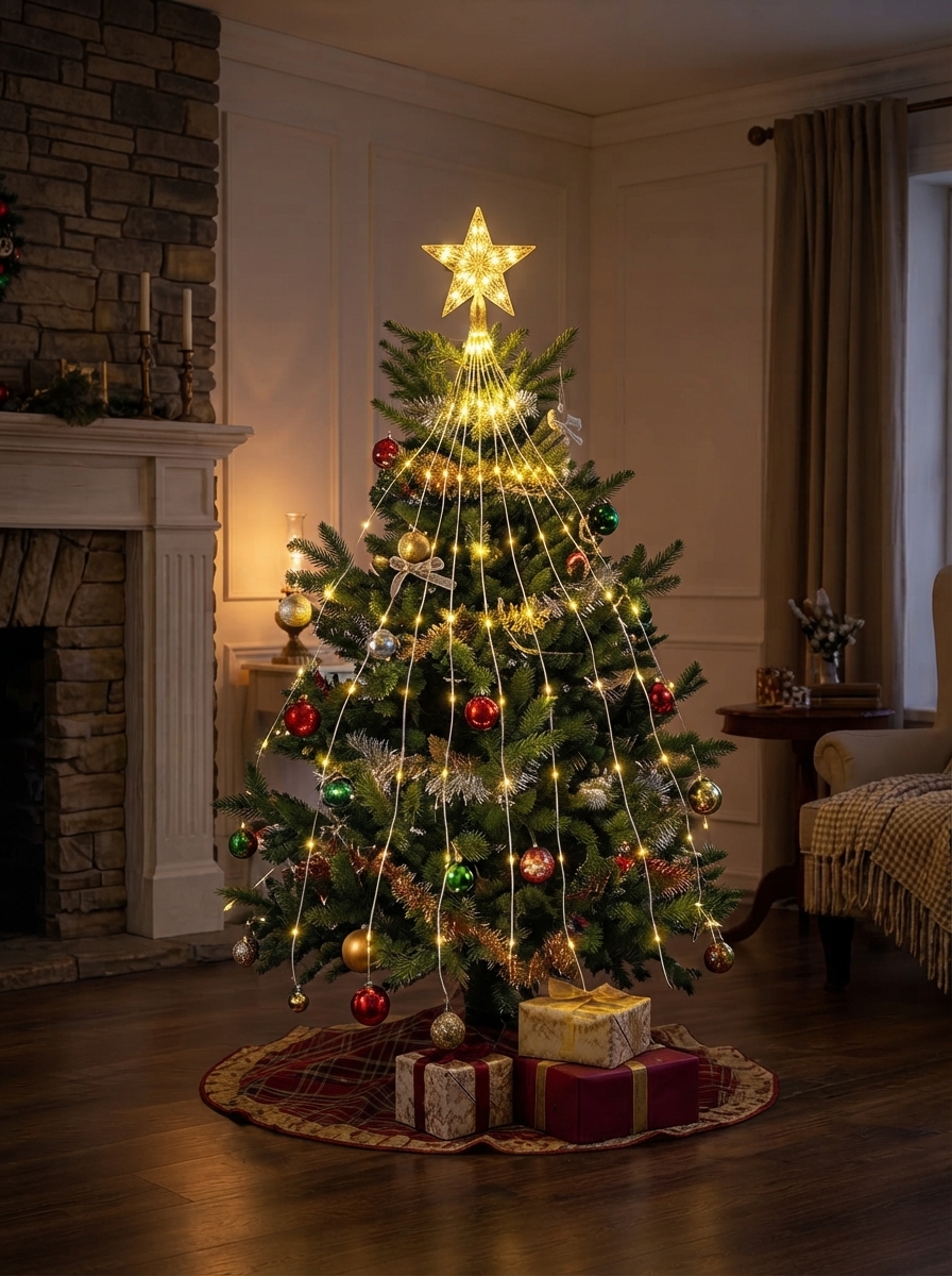 ESTRELLA CON SERIE DE LUCES PARA ARBOL NAVIDEÑO 2.1M