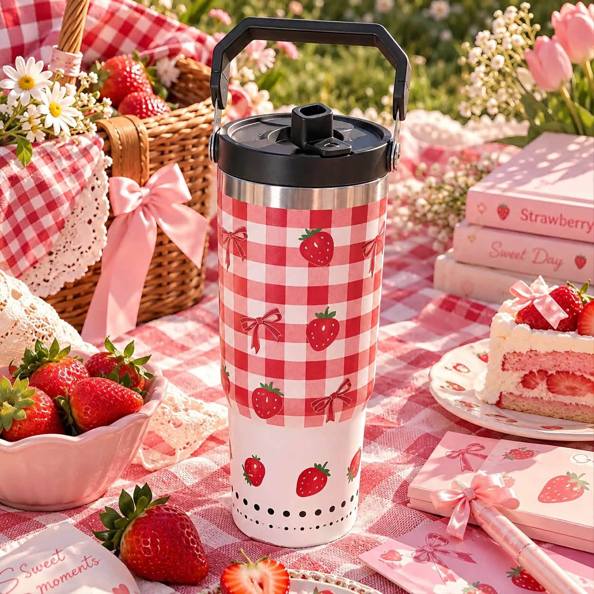 TERMO CON AGARRADERA 30 OZ (3871) FRESAS/ROJA