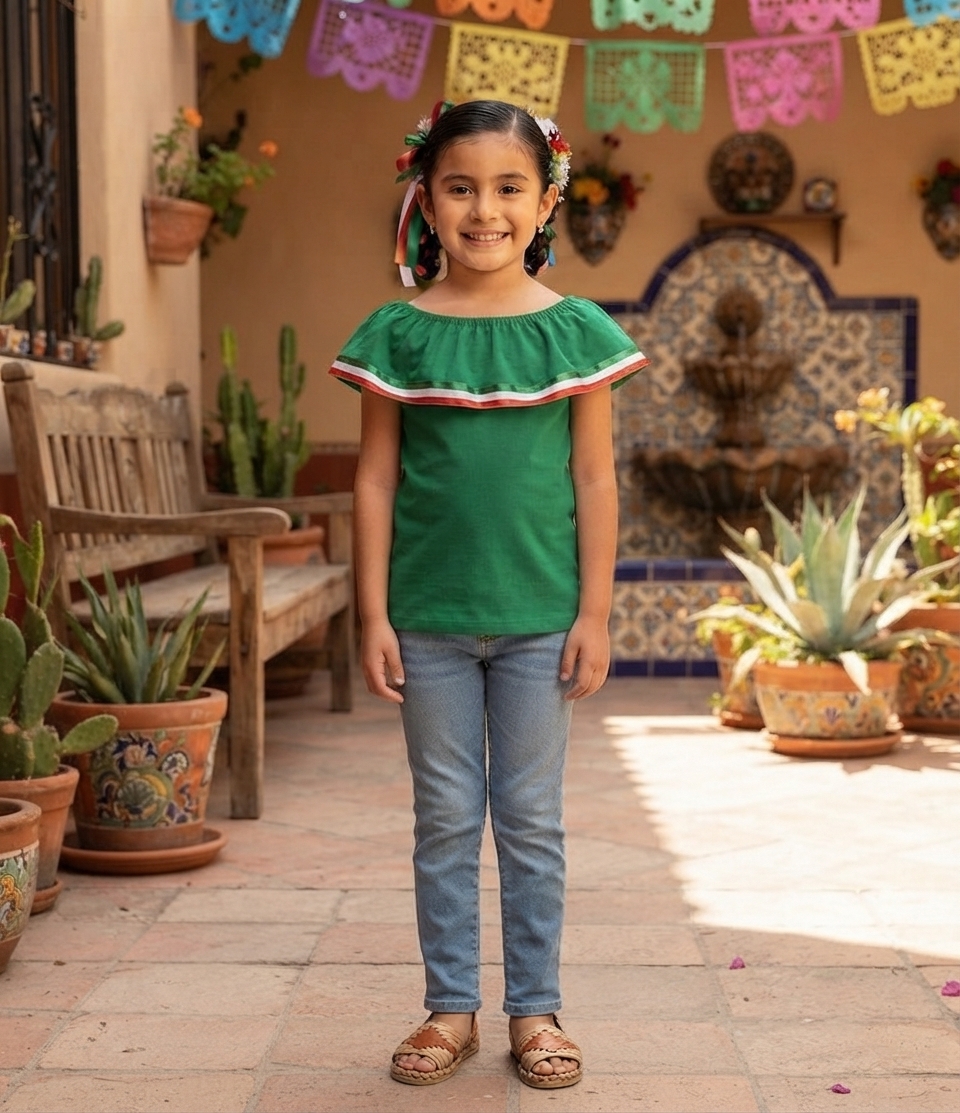 BLUSA MEXICANA NIÑA VERDE M