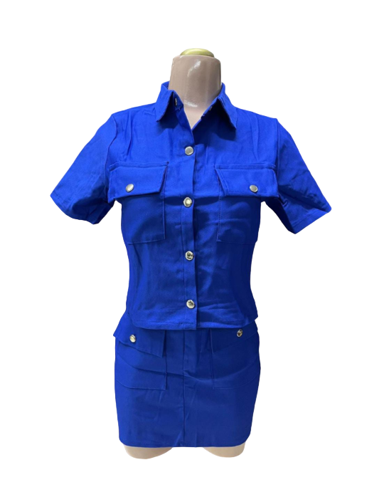 CONJUNTO CAMISA Y FALDA UNITALLA AZUL REY