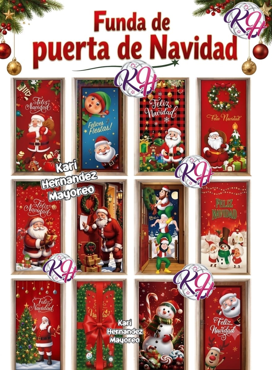 CUBRE PUERTA NAVIDEÑO ELASTICO PAQUETE SURTIDO 12PZ