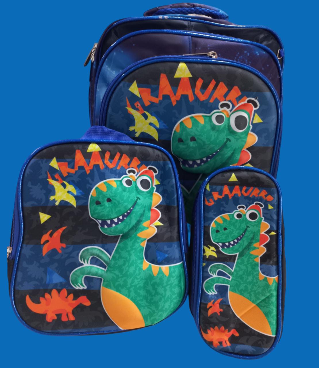 MOCHILA TRIPLE CON LUZ DINO VERDE