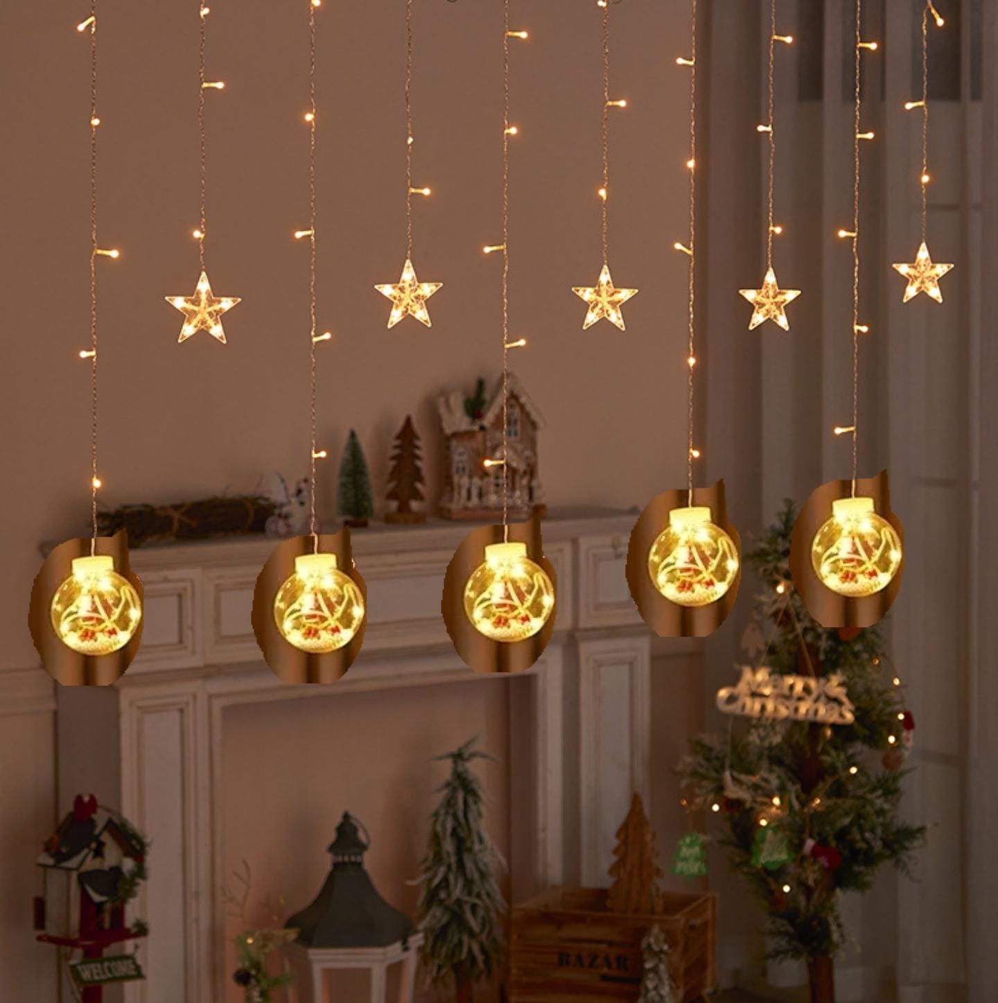 SERIE LUCES NAVIDEÑAS ESFERAS ESTRELLAS AMARILLO