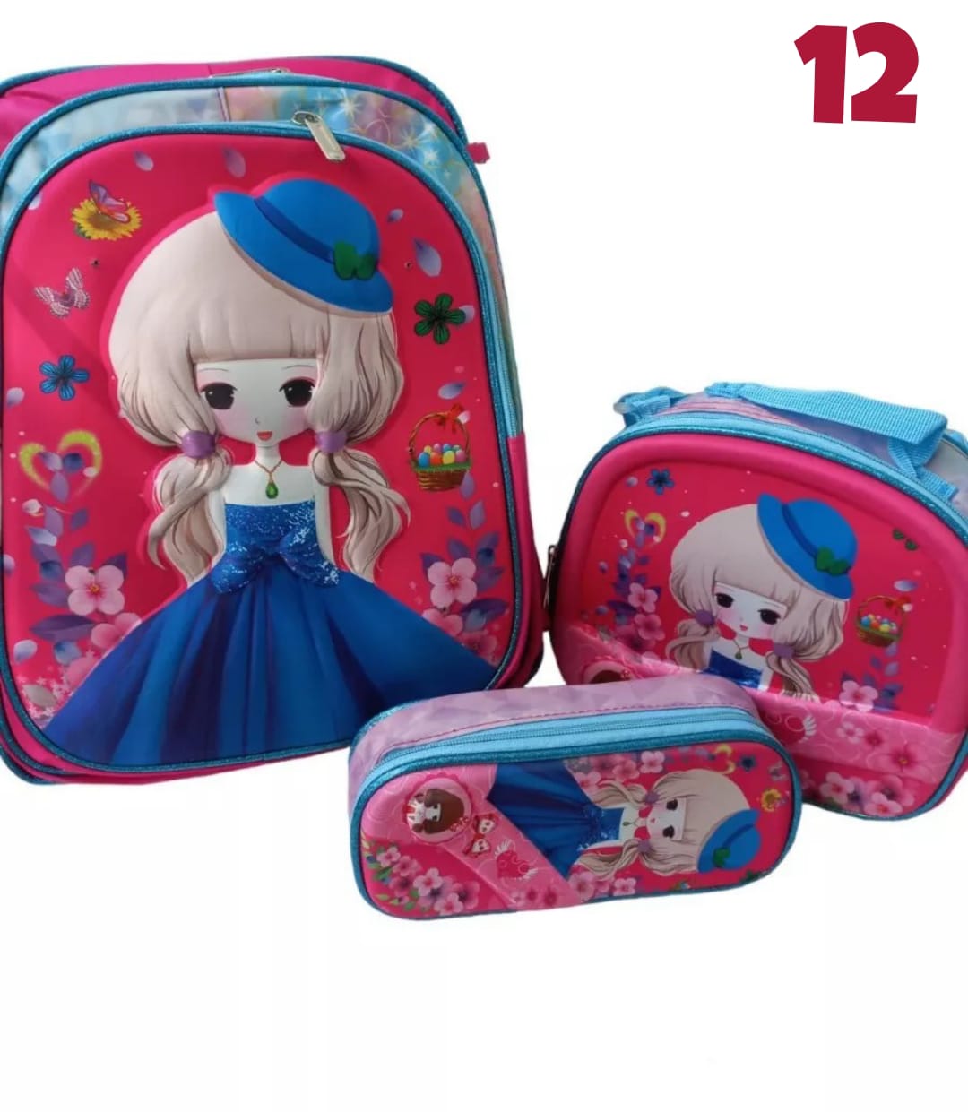MOCHILA TRIPLE CON LUZ NIÑA VESTIDO AZUL