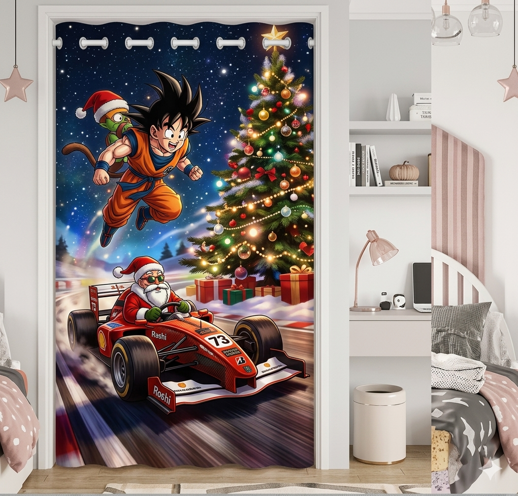 CORTINA NAVIDEÑA DECORACION PERSONAJES GOKU