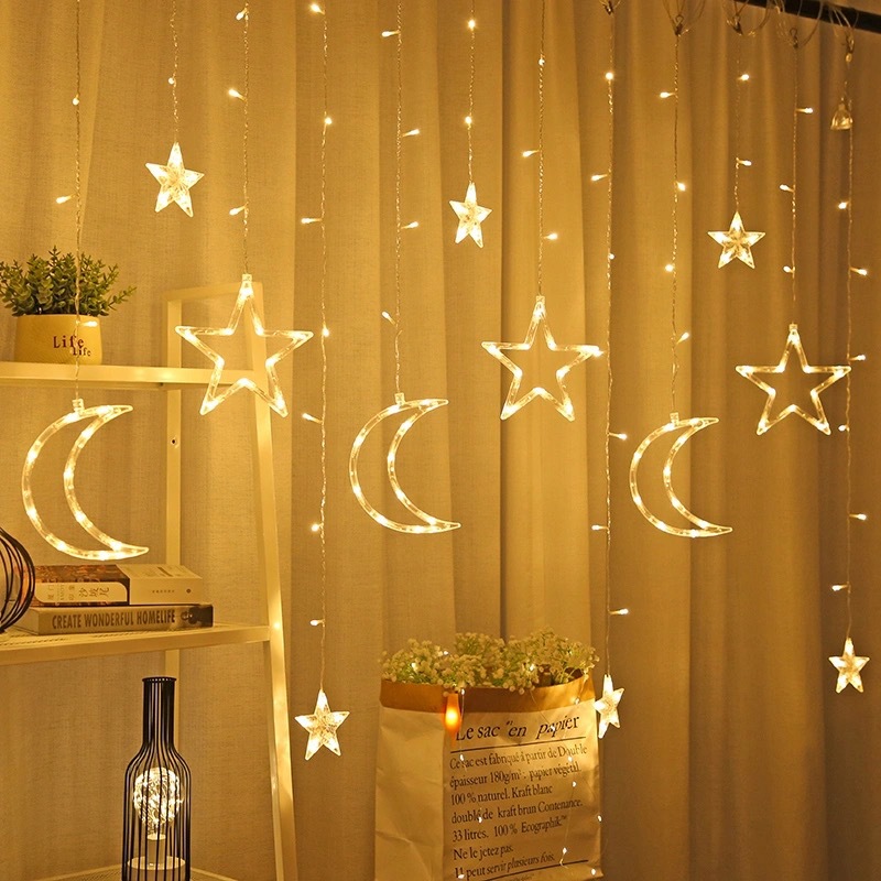 SERIE LUCES CORTINA LUNAS Y ESTRELLAS AMARILLA