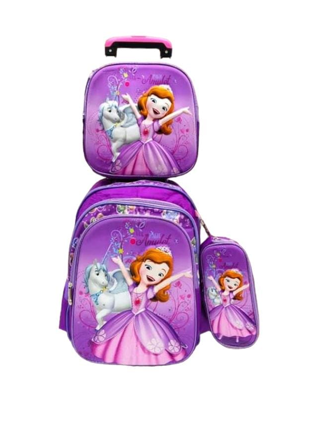 MOCHILA LED COMBO TRIPLE CON CARRITO DESMONTABLE PRINCESITA SOFIA