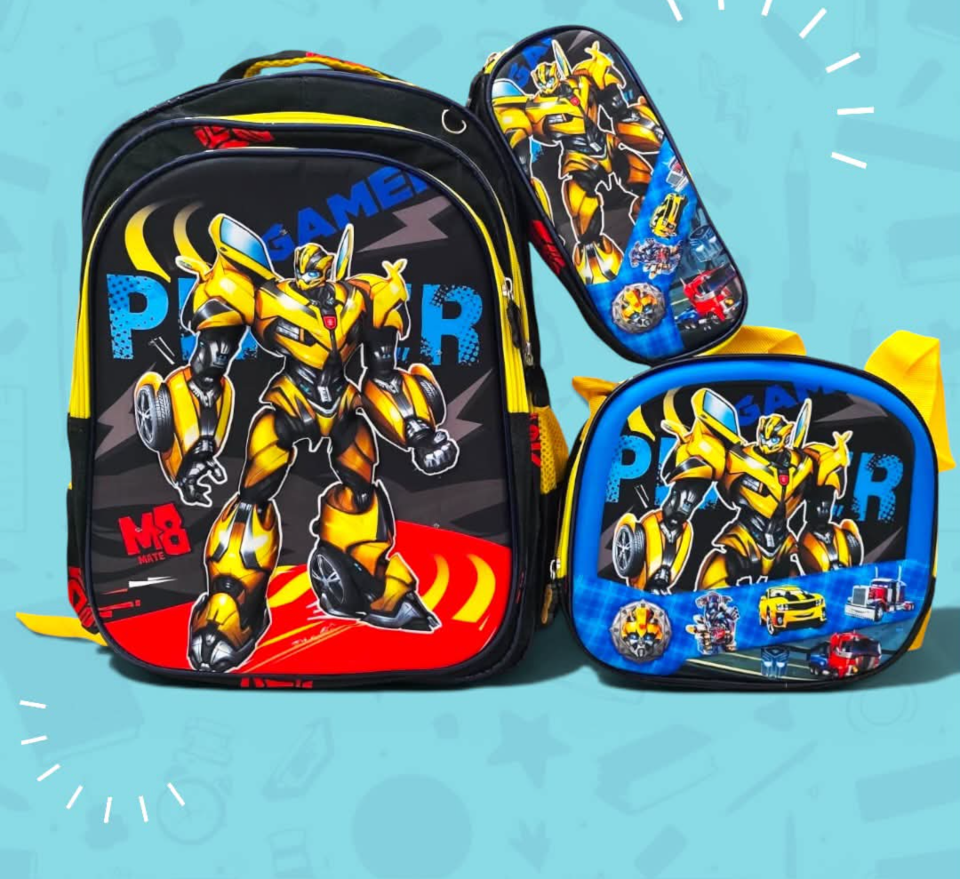 COMBO MOCHILA ESTAMPADO CON LUZ PERSONAJES TRANSFORMER #2413
