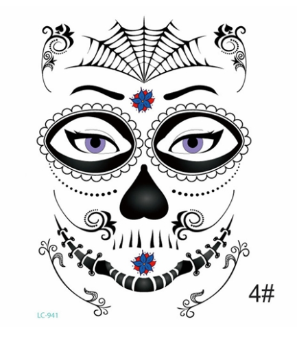 TATTOO CATRINA MOD.LC 12PZ MOD. NEGRO 2 FLOR AZUL/ROJO