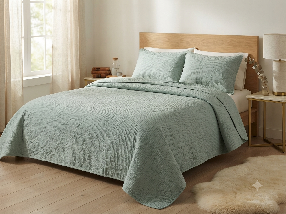JUEGO DE CAMA 3 PIEZAS TEXTURA VERDE MENTA
