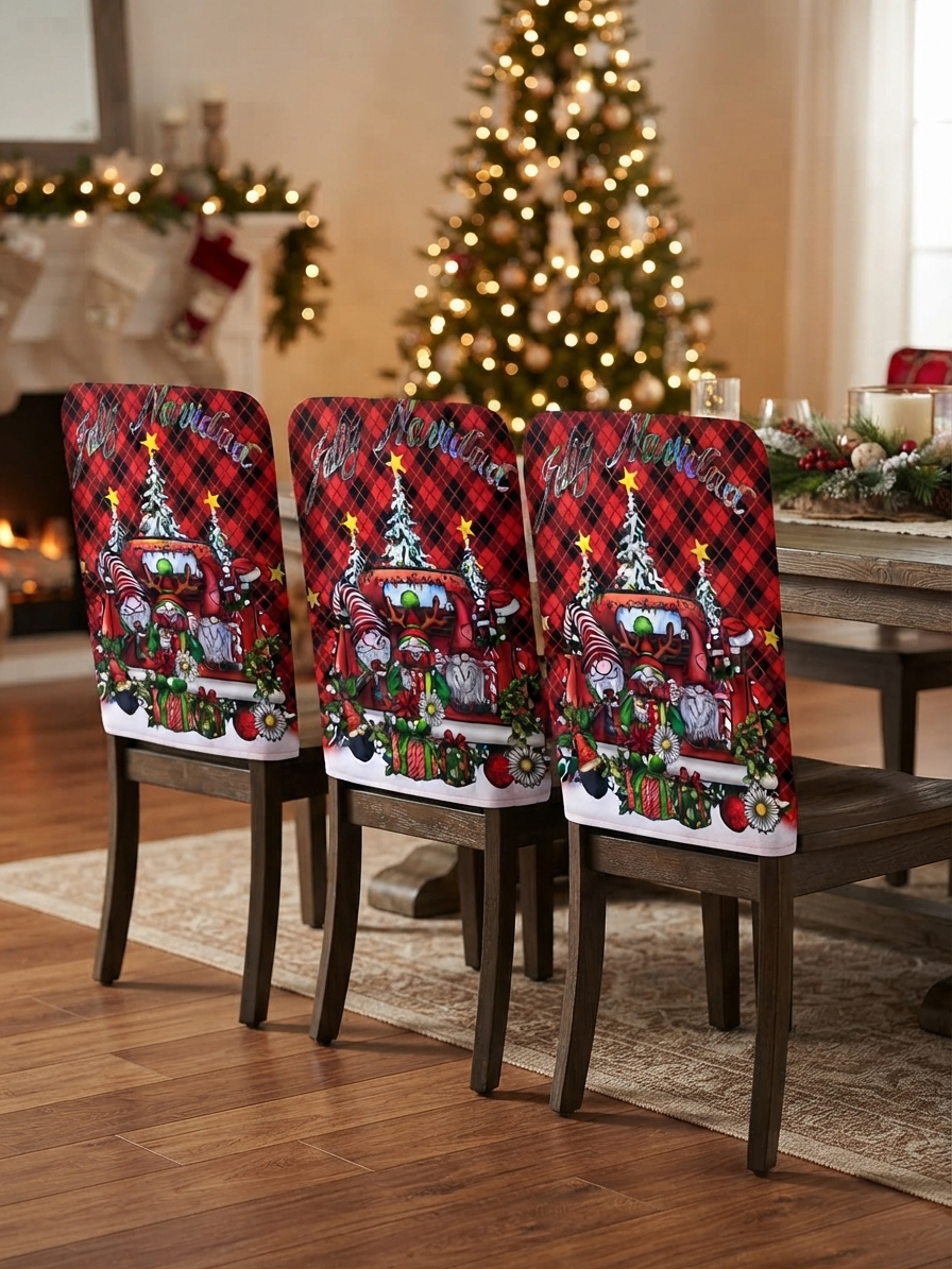 FUNDA RESPALDO DE SILLA NAVIDEÑO 3 PINOS/DUENDE