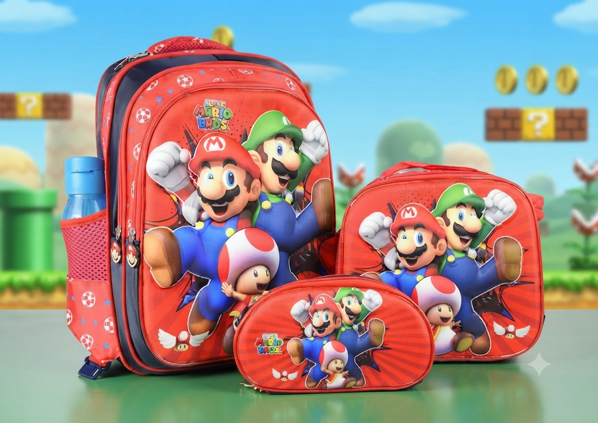 COMBO MOCHILA PRIMARIA MARIO BROSS MOD.2 #64-MIX
