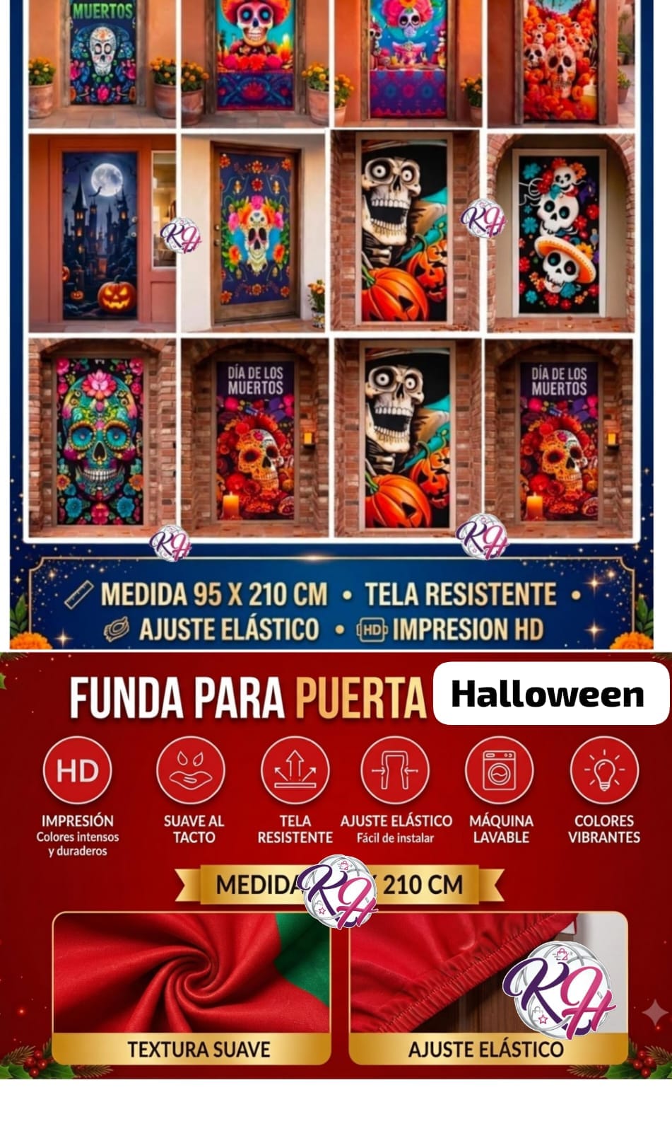 CUBRE PUERTA HALLOWEEN ELASTICO PAQUETE SURTIDO 12PZ