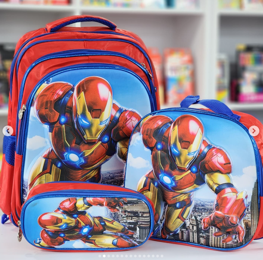COMBO MOCHILA ESCOLAR SIN LUZ IRONMAN #025