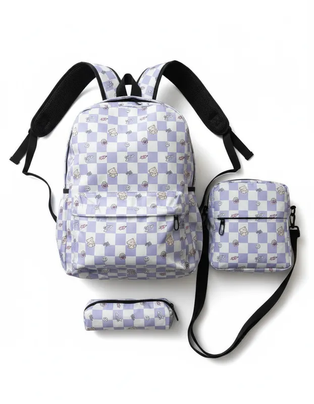 MOCHILA COMBOS DE CUADROS CUTE LILA