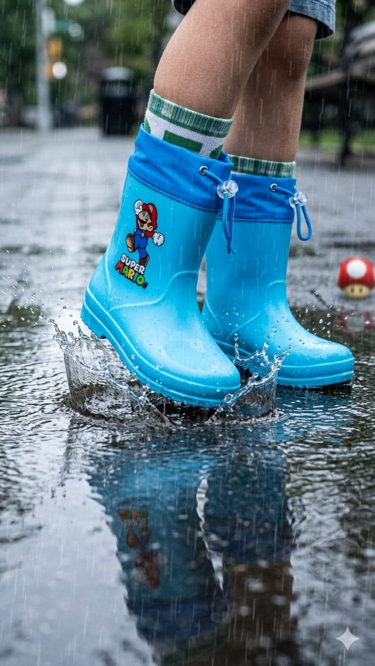 BOTA DE LLUVIA PERSONAJES MARIO BROS AZUL 18CM (180)