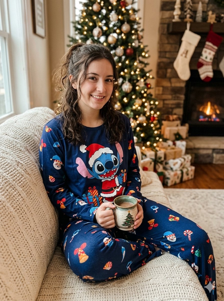 CONJUNTO PIJAMA NAVIDEÑO PERSONAJES STITCH AZUL