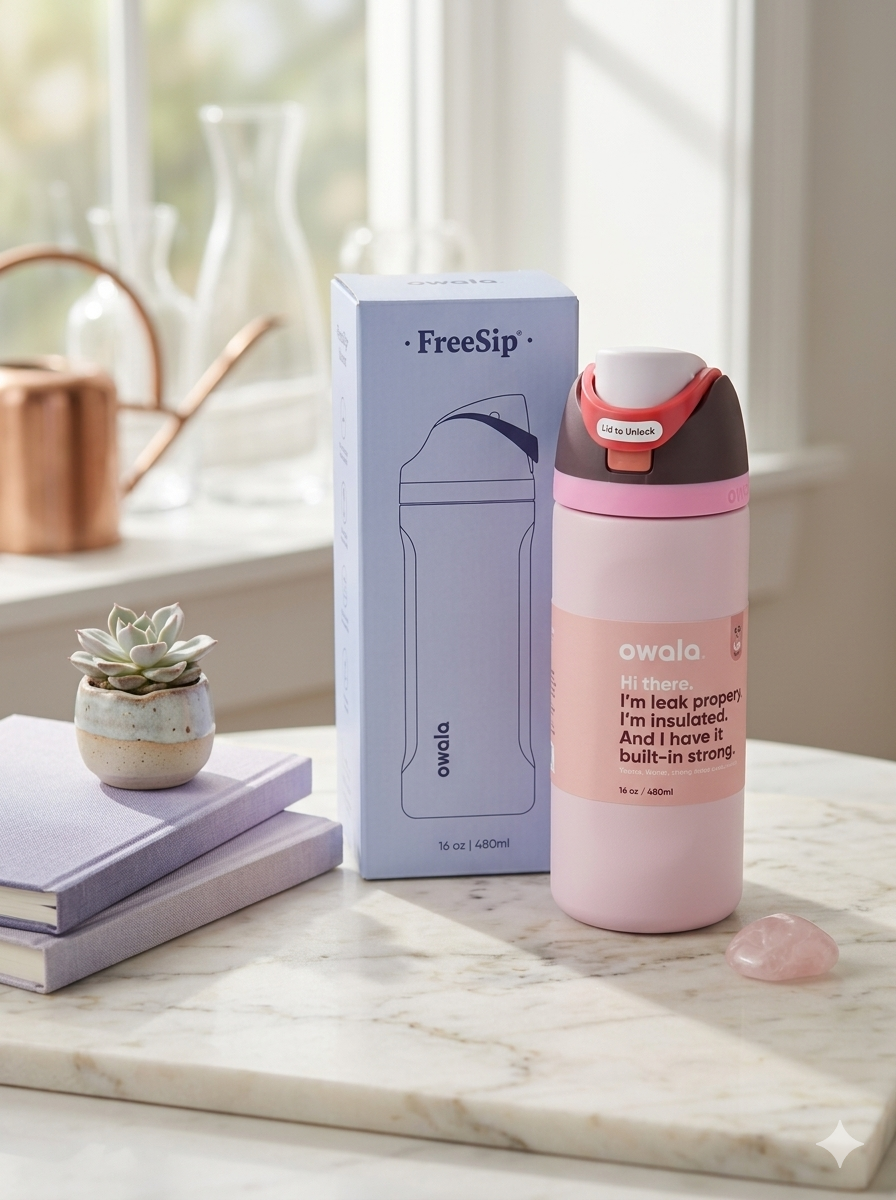 OWALA KIDS FREE SIP 16OZ ROSA PASTEL/NEGRO