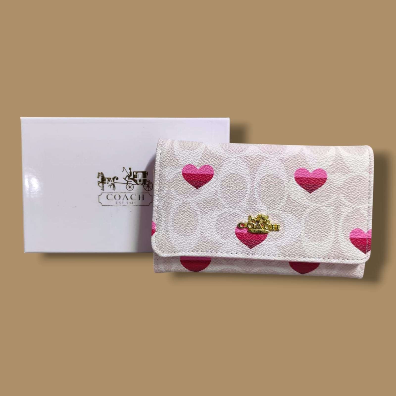 CARTERA BOLSO COACH ROSA PASTEL CORAZONES