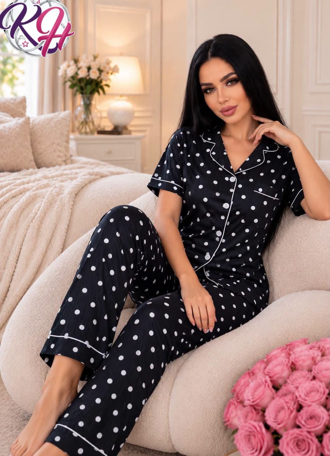CONJUNTO PIJAMA LUNARES NEGRO L