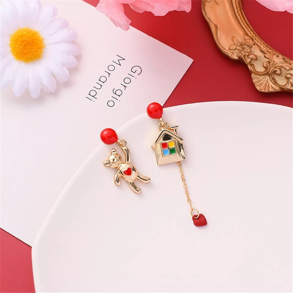 ARETES OSITO CORAZON Y CASITA