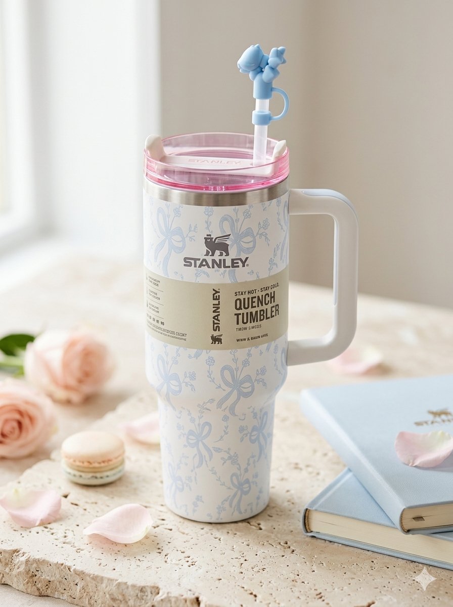 TERMO STANLEY DISEÑOS 40 oz BLANCO MOÑOS CELESTE