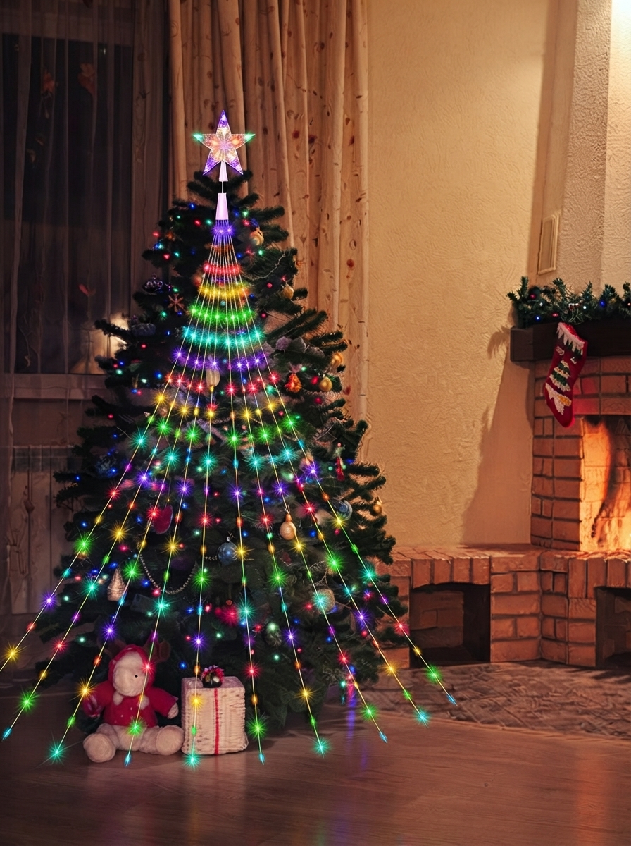 ESTRELLA CON SERIE DE LUCES PARA ARBOL NAVIDEÑO 1.8M