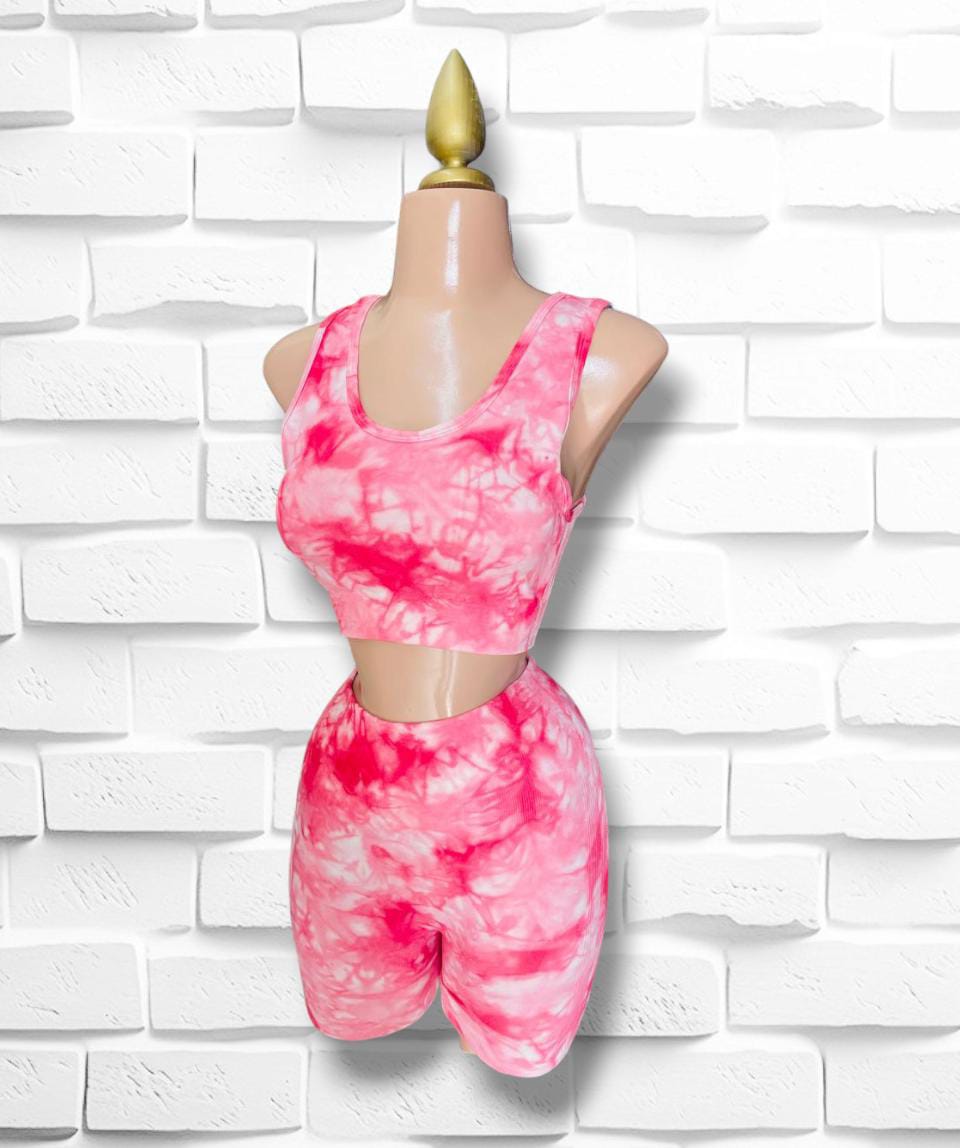 CONJUNTO DEPORTIVO SHORT TIE DYE ROSA #16