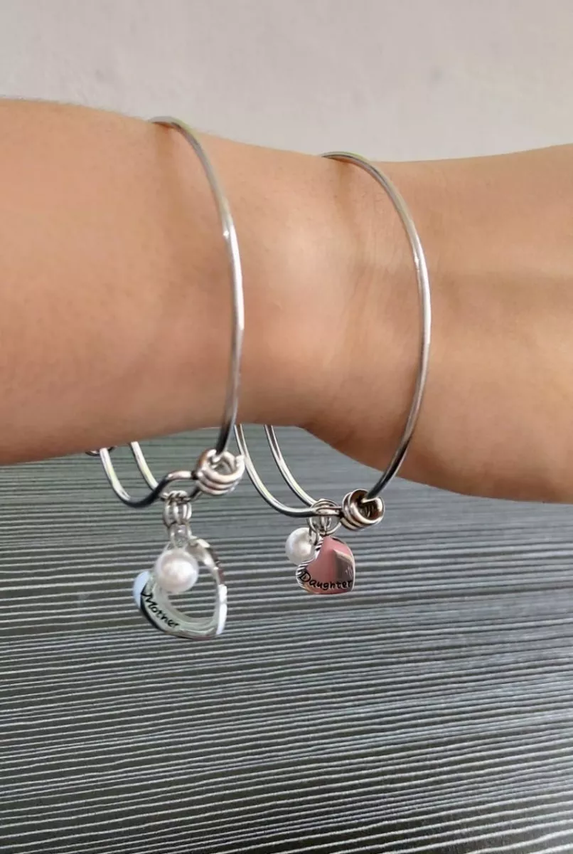 SET PULSERA MOTHER DAUGHTER CON PERLA ACERO INX.