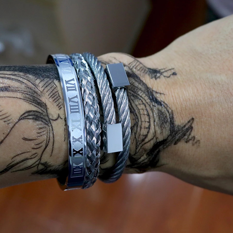 PULSERA HOMBRE NUMEROS ROMANOS ACERO INOXIDABLE PLATA
