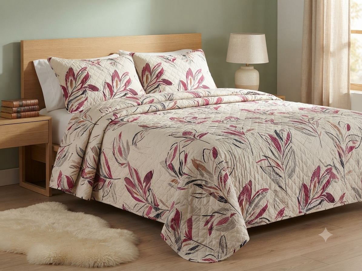 JUEGO DE CAMA 3 PIEZAS DISEÑOS HUESO RAMAS ROJAS/NEGRAS