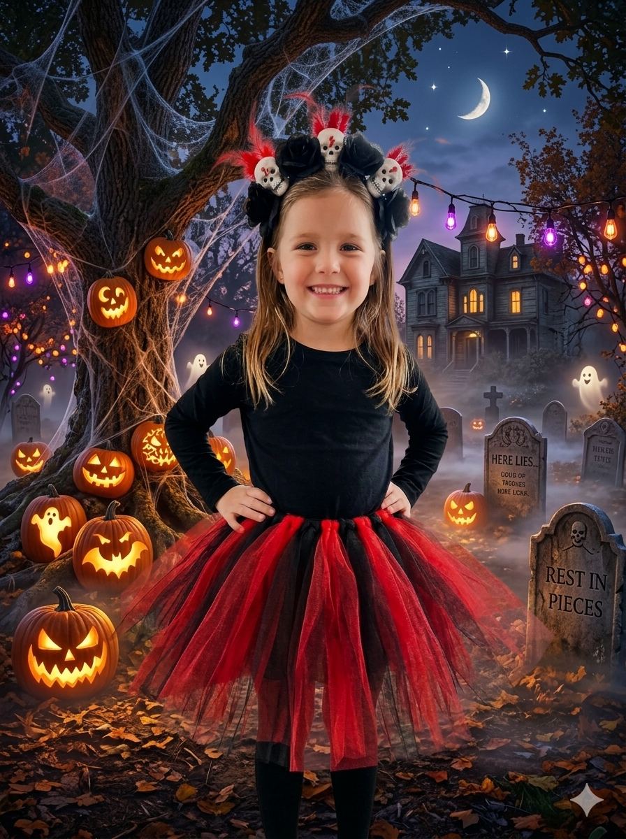 DISFRAZ HALLOWEEN NIÑAS TUTU Y DIADEMA DECORATIVA CRANEOS