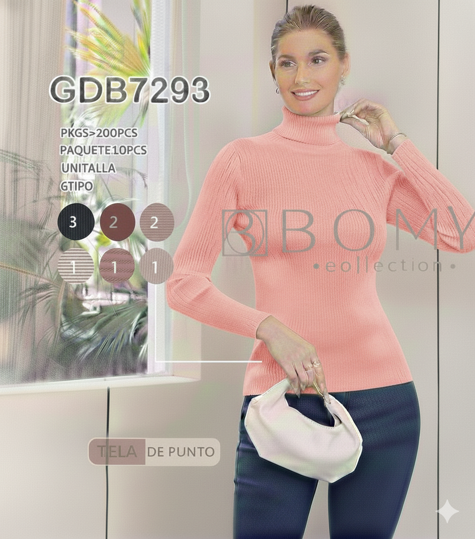 BLUSA BOMY MANGA LARGA CUELLO TORTUGA ROSA PALO