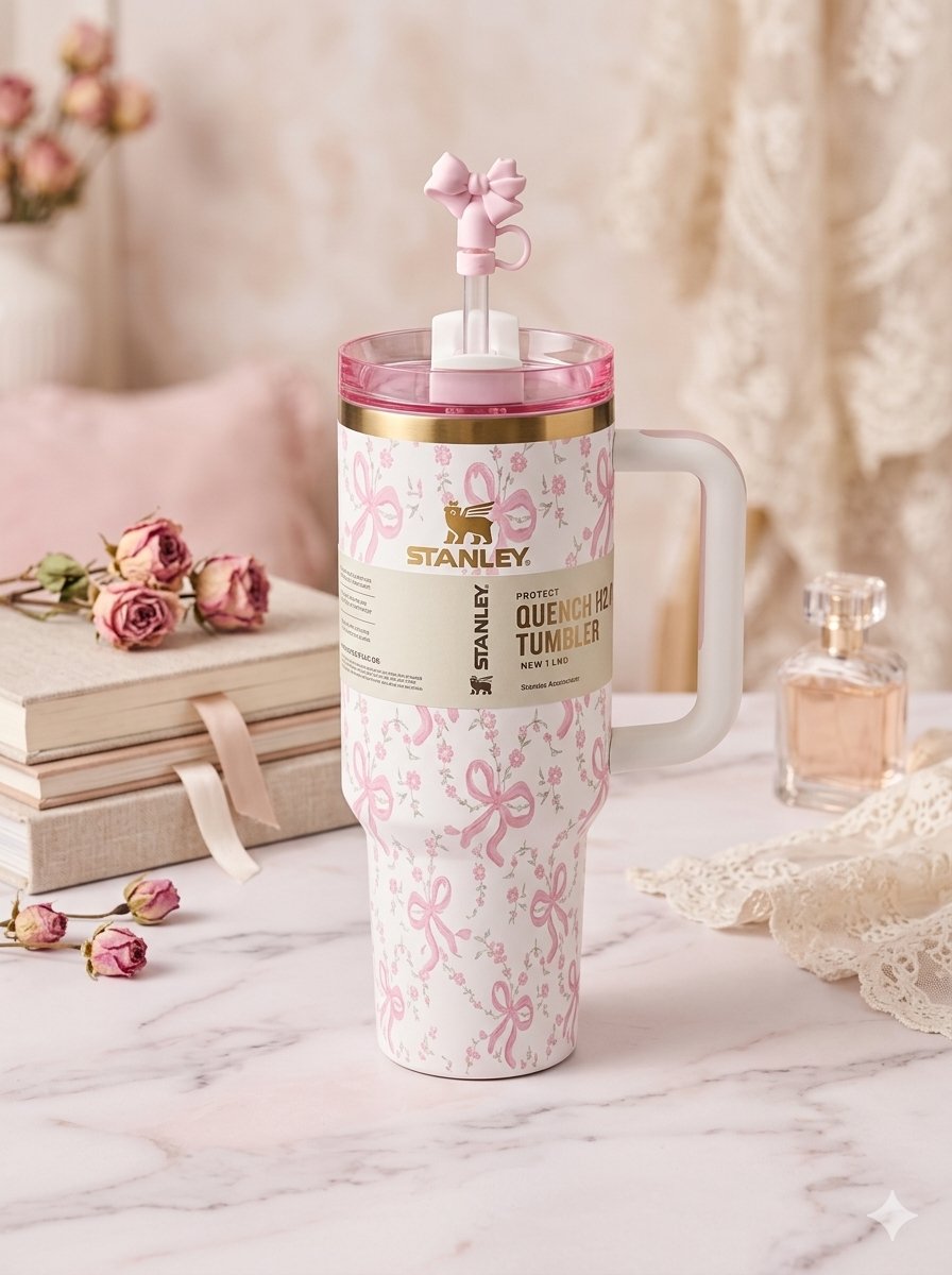 TERMO STANLEY DISEÑOS 40 oz BLANCO MOÑOS ROSAS