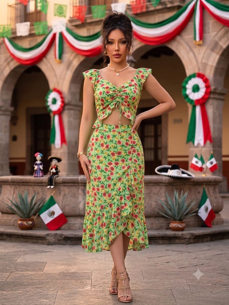 FALDA Y TOP FLOREADO VERDE