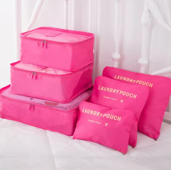 KIT BOLSA DE VIAJE 5 PIEZAS ROSA