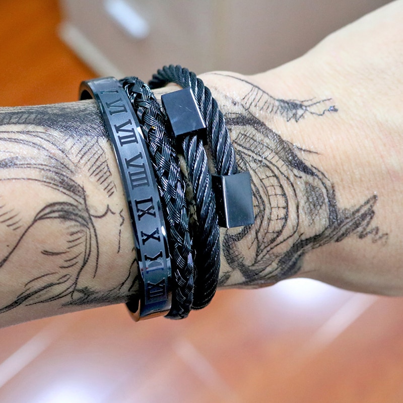 PULSERA HOMBRE NUMEROS ROMANOS ACERO INOXIDABLE NEGRO