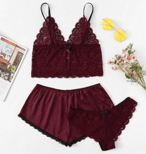 PIJAMA DE 3PZ VINO M