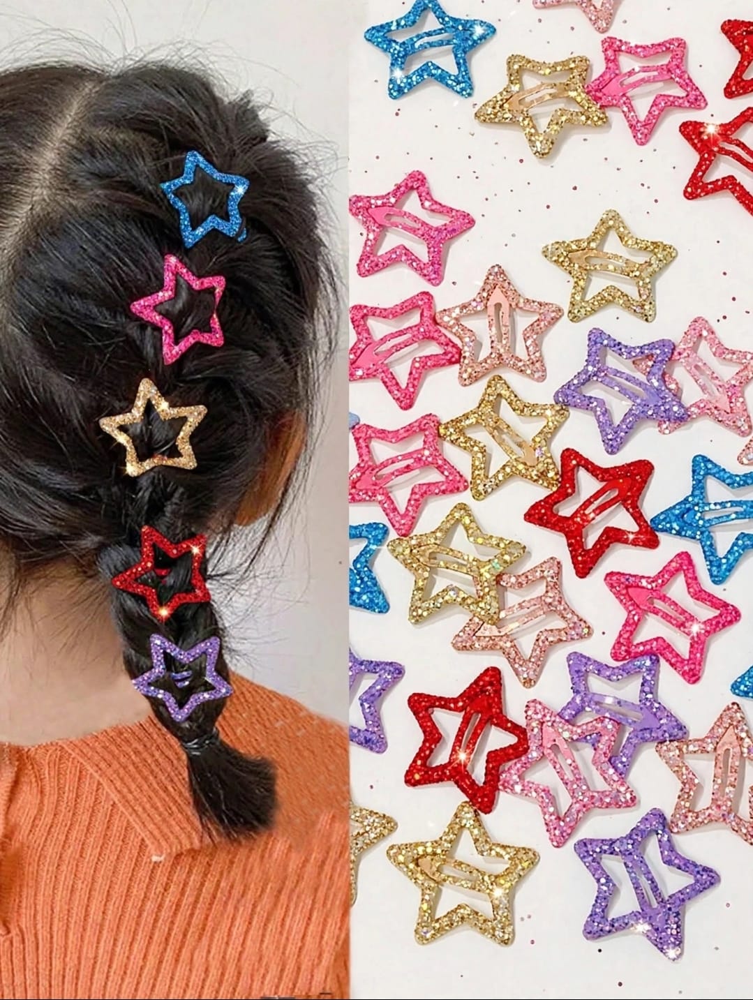 12 TIRAS CON 72 BROCHES ESTRELLA DE COLORES CON BRILLOS