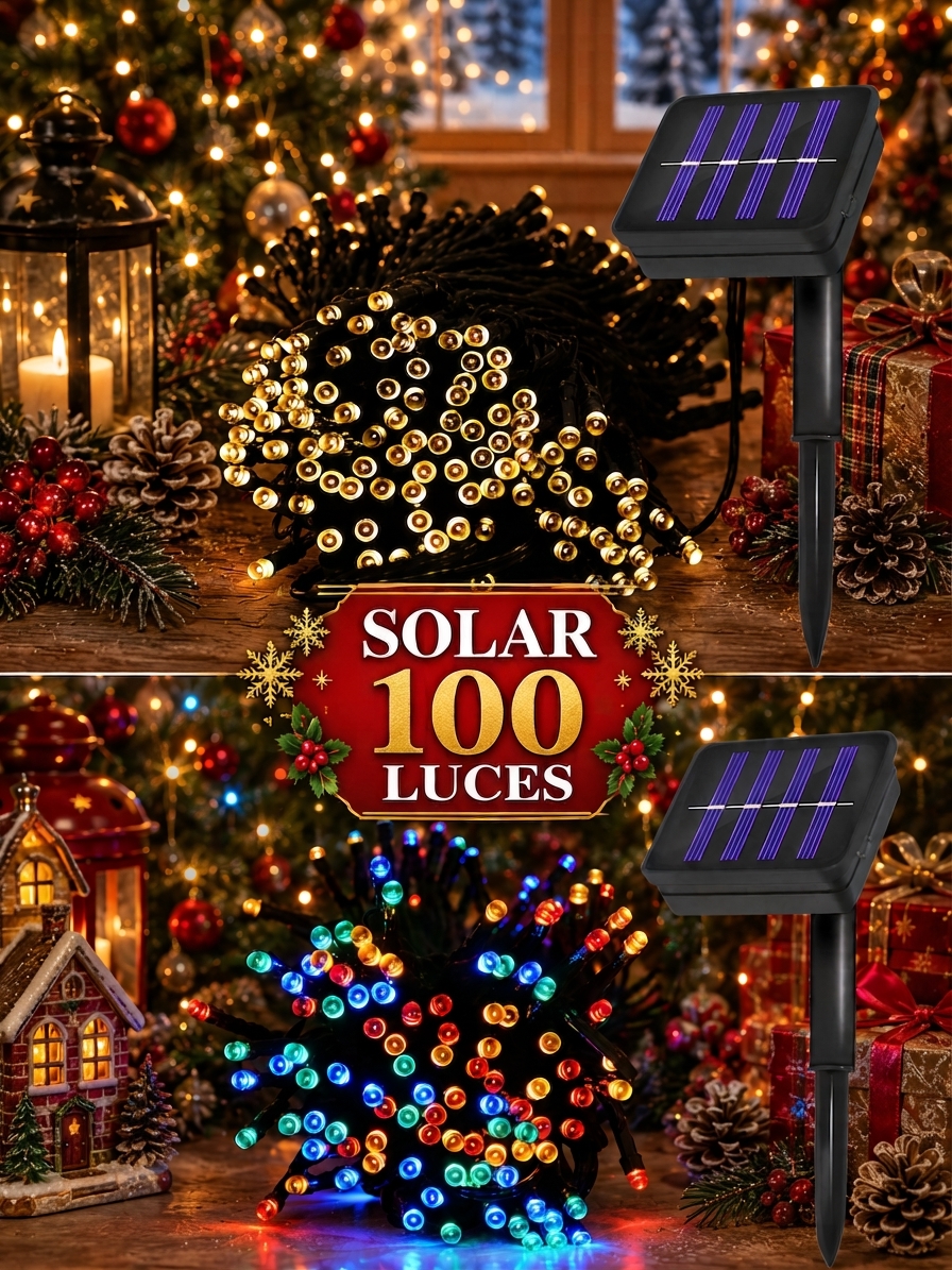 SERIE DE LUZ LED SOLAR 100 LUCES EXT VERDE 10M