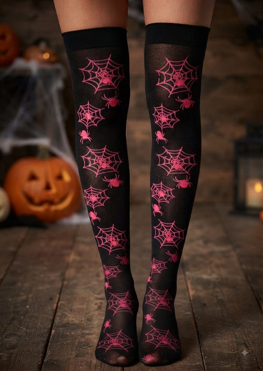 MEDIAS LARGAS HALLOWEEN ARAÑA ROJO